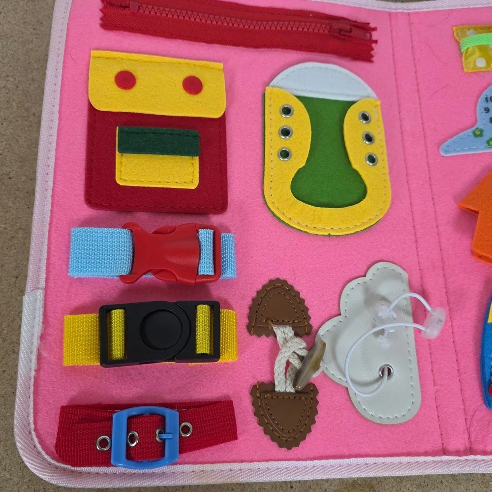 Pink Felt Montessori Busy Board Toddler Sensory Toy Alphabet Rainbow Briefcase
